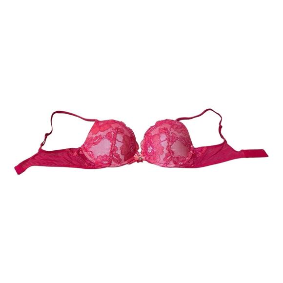 Victoria’s Secret Body Bra Size 32C Pink Floral Lace Underwire Push Up - Picture 3 of 4